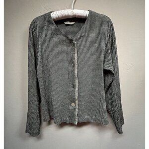 Vintage Pebble Rayon Womens Button Front Shirt Long Sleeve Houndstooth Small